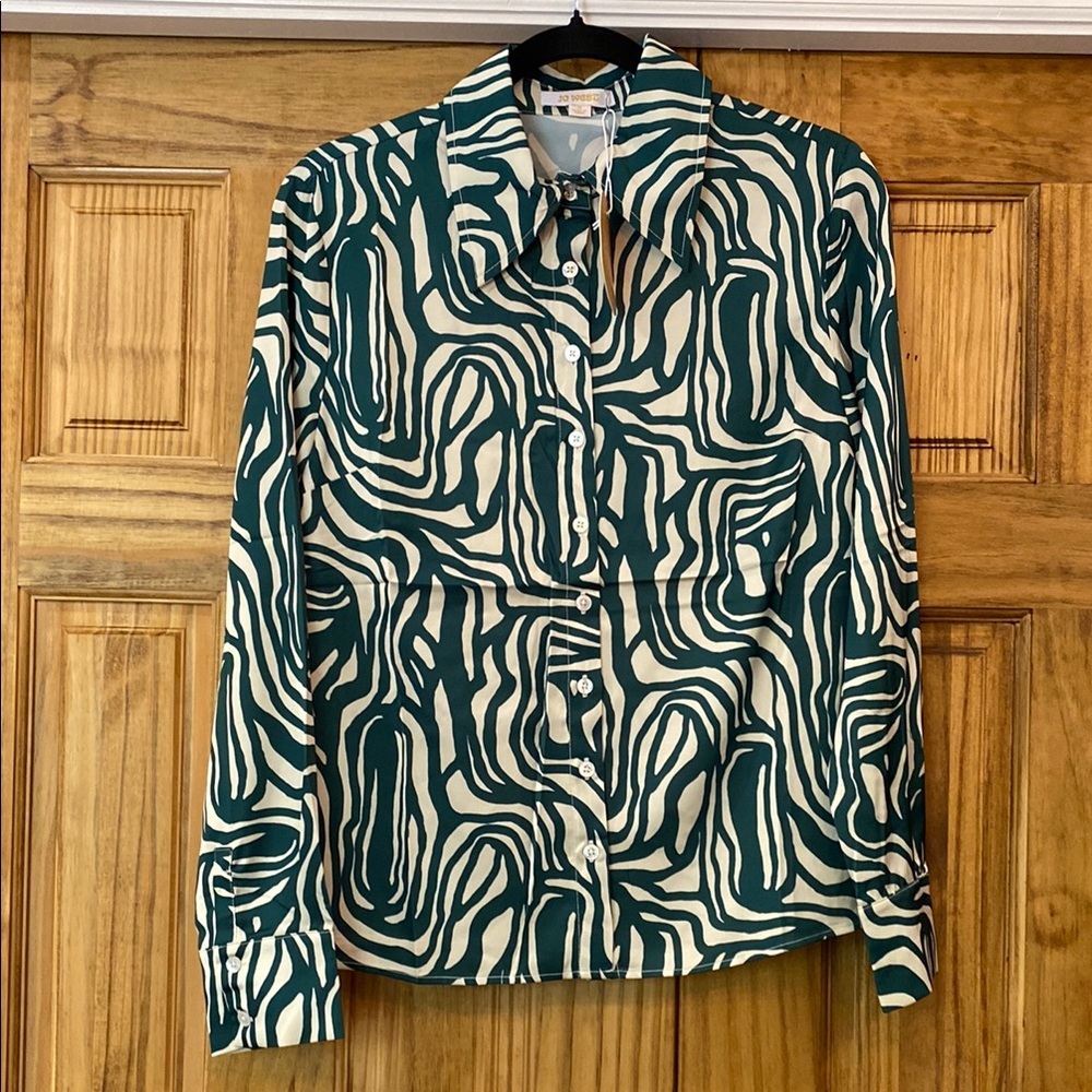 Jo West Green and Cream Zebra Print Shirt